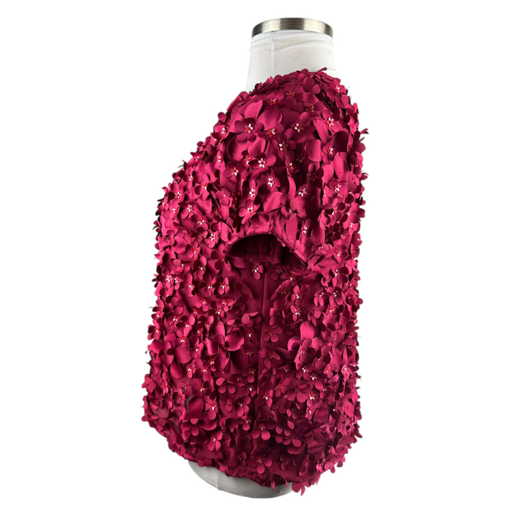 *Flawed Anthropologie Varun Bahl Rosemarie 3D Floral Top Whimsy Raspberry Size 8 - Picture 11 of 16
